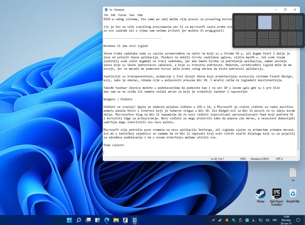 Windows 11 snap layouts