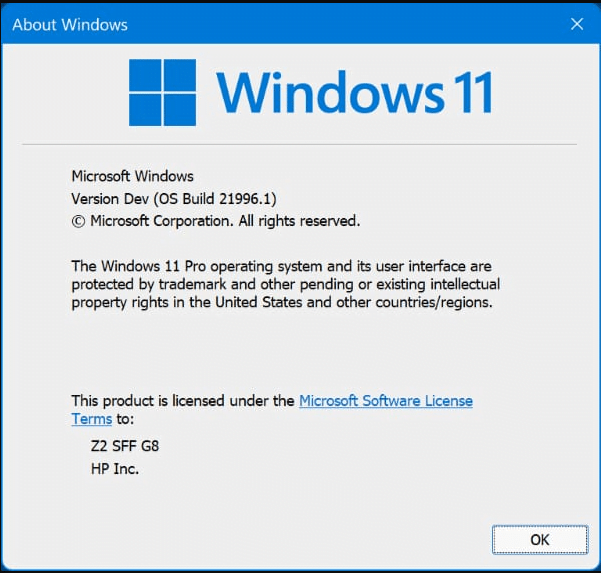 Windows 11 about page
