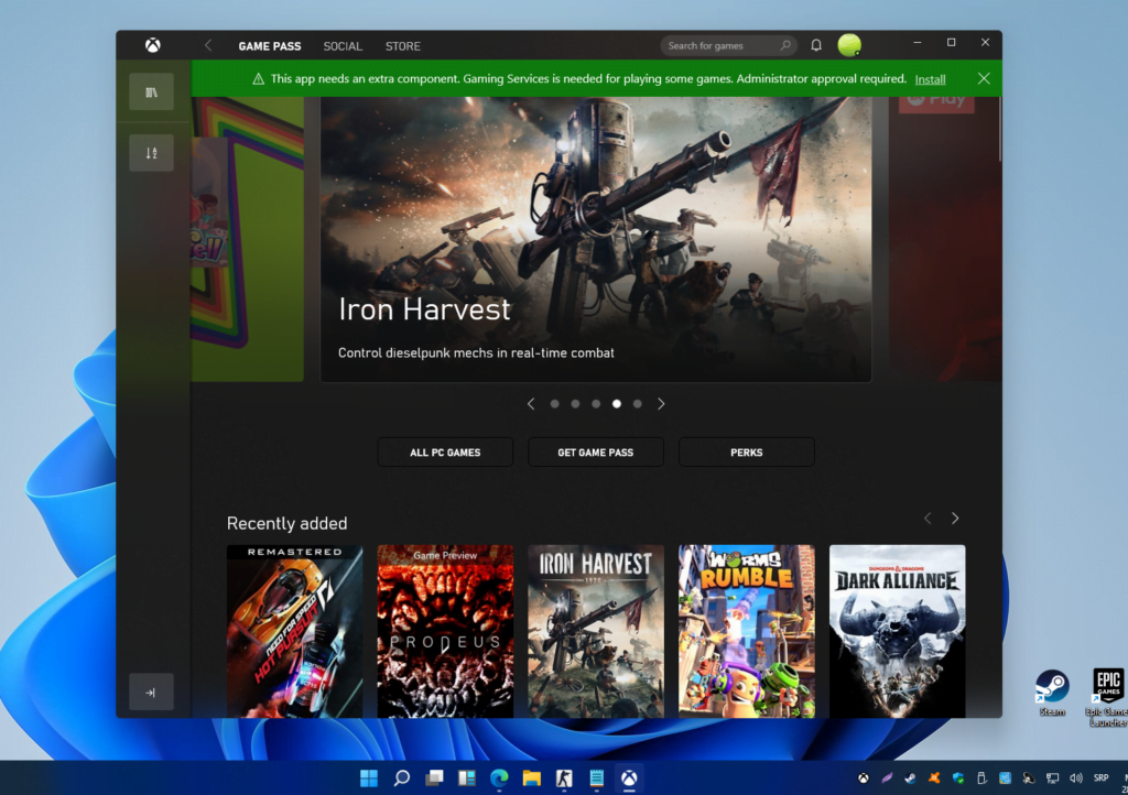 Xbox game pass na Windows 11