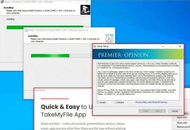 Program koji se instalira uz lažni windows 11 