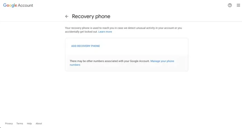 Kako povratiti Gmail - Takođe možete dodati telefonski broj za oporavak; Google će vas pozvati ili vam poslati SMS sa kodom.