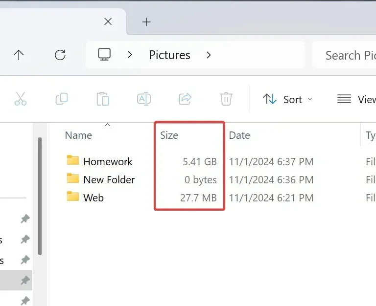 Folder size Win 11