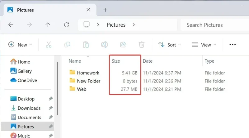 Folder size Win 11