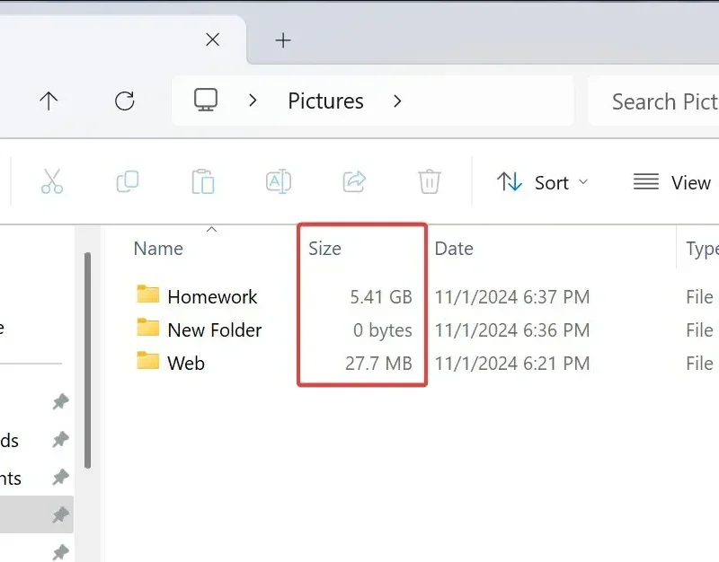 Folder size Win 11