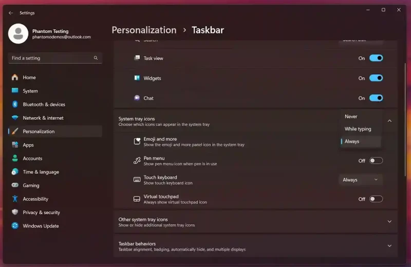 Dugme za Emodžije u traci zadataka na Win 11
