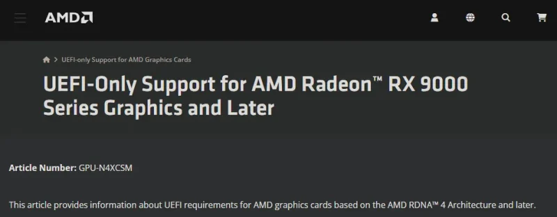 UEFI firmver obavezan za najnovije AMD GPU - AMD GPU RX 9000 serija radiće samo na UEFI firmware