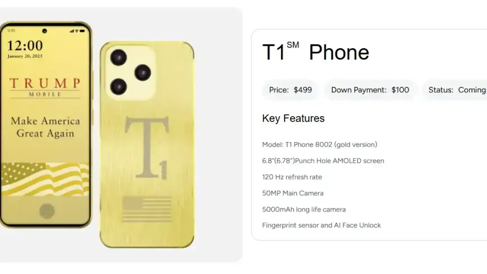 Tramp najavio T1 Phone i T1 Mobile 1 Tramp najavio T1 Phone i T1 Mobile - Američki predsednik najavljuje zlatni pametni telefon po ceni od 499 dolara i novu bežičnu 5G uslugu „T1 Mobile“