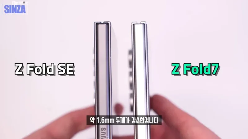Navodni Samsung Galaxy Z Fold7 2 Kada se lažna jedinica Galaxy Z Fold7 postavi jedna pored druge sa Z Fold6 Special Edition, deluje primetno tanje, sa debljinom od 9 mm u poređenju sa debljinom Galaxy Z Fold6 SE od 10,6 mm. Spreda, Galaxy Z Fold7 izgleda slično Galaxy Z Fold6 Special Edition, ali drugačije od Galaxy Z Fold6.