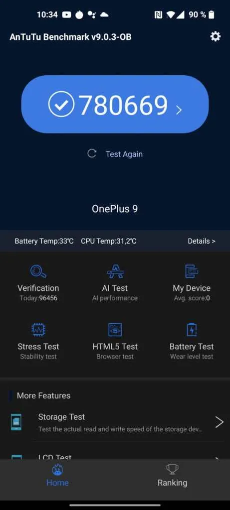 OnePlus 9- Recenzija 6 OnePlus 9 Antutu benchmark rezultati