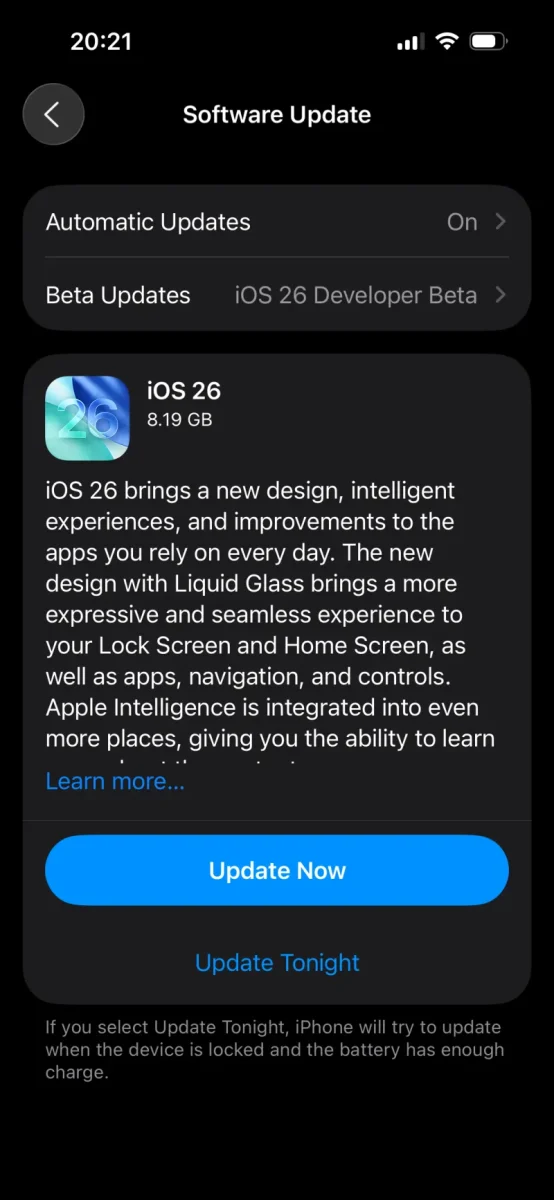 iOS 26 update