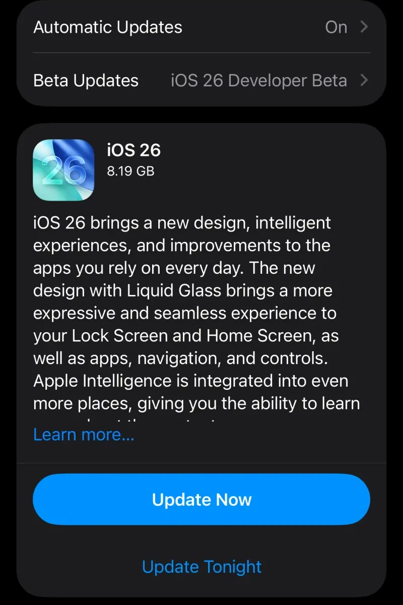 iOS 26 update