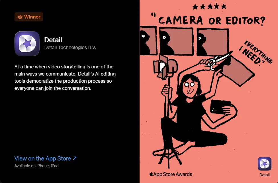 iPad Aplikacija Godine: Detail (AI Video Montaža)