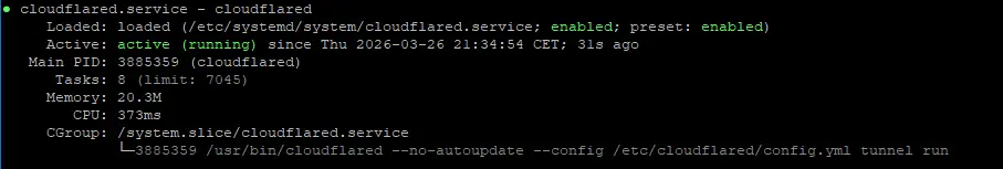 Kako instalirati Cloudflare Tunnel na Ubuntu serveru 11 cf tunnel status