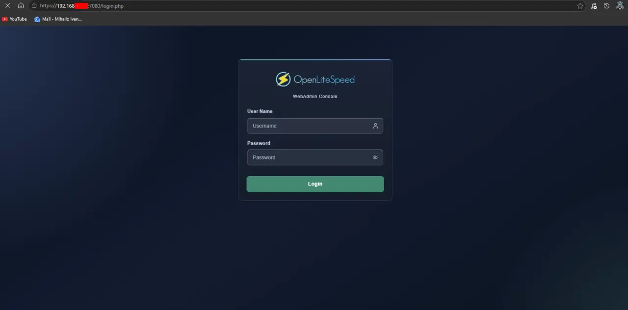 OLS panel login na localhost