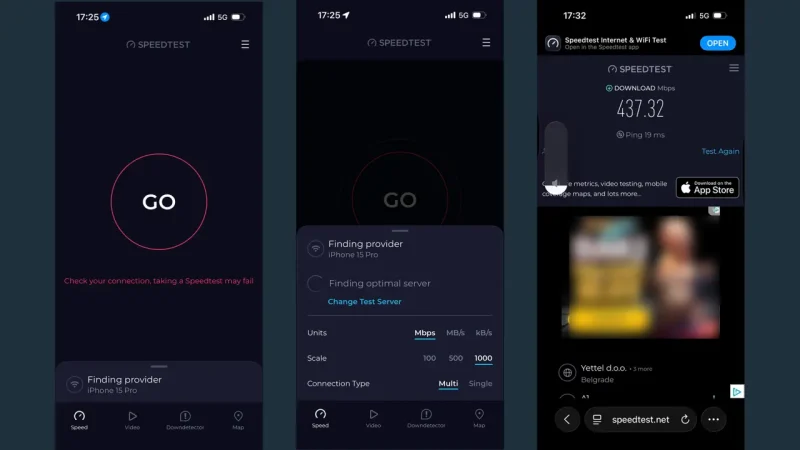 Test kroz Safari tokom šetnje (Lokacija 2): Skok na 400+ Mbps