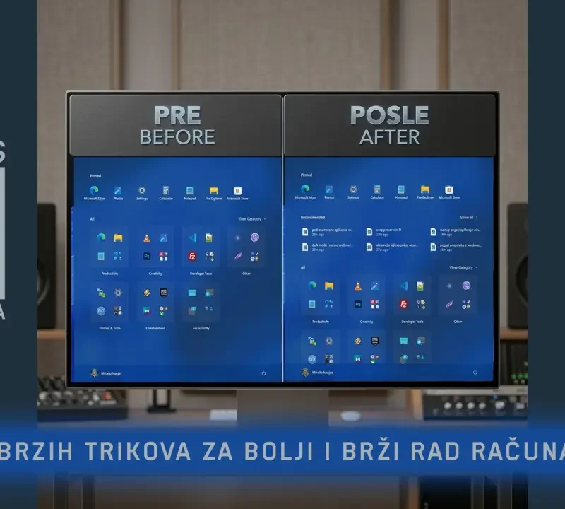 Windows 11 optimizacija: 10 brzih trikova za bolji i brži rad računara kroz uporedni prikaz Start menija pre i posle čišćenja preporuka