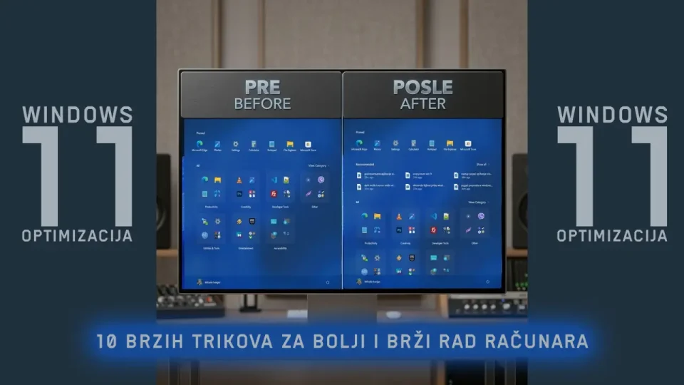 Windows 11 optimizacija: 10 brzih trikova 1 Windows 11 optimizacija: 10 brzih trikova za bolji i brži rad računara kroz uporedni prikaz Start menija pre i posle čišćenja preporuka