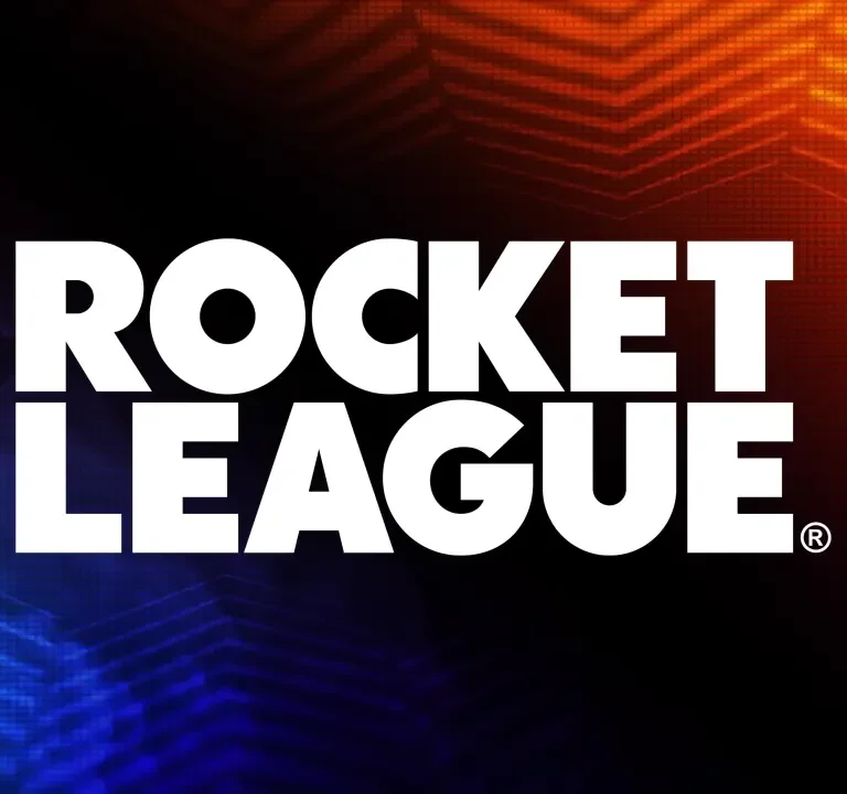 Zvanični logo igre Rocket League sa belim i narandžastim tekstom na tamnoj pozadini.