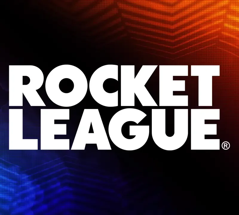 Zvanični logo igre Rocket League sa belim i narandžastim tekstom na tamnoj pozadini.