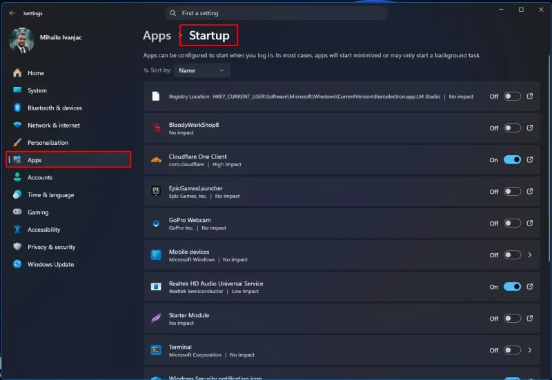 Onemogućavanje programa koji se pokreću sa sistemom u Windows 11