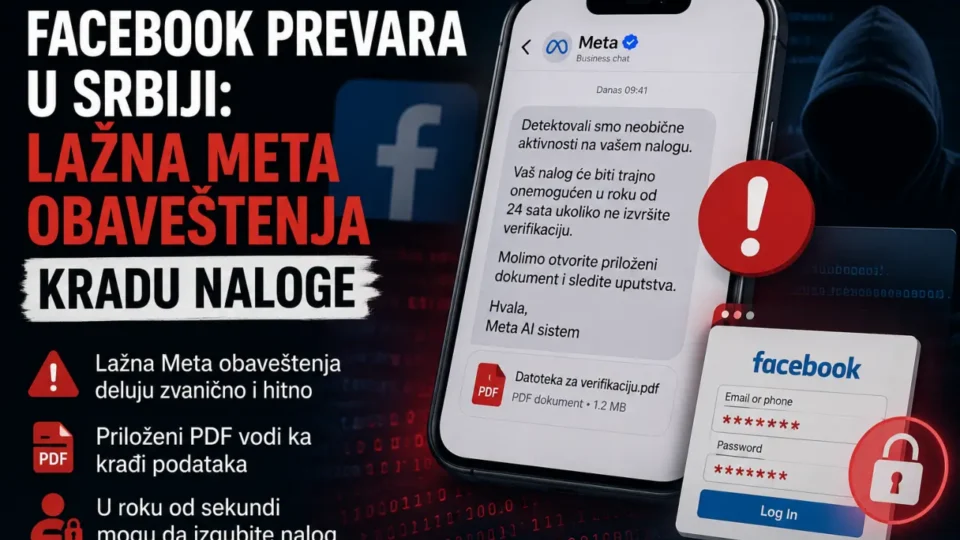 Facebook prevara u Srbiji: Upozorenje, kradu naloge 1 Facebook prevara u Srbiji: Lažna Meta obaveštenja kradu naloge