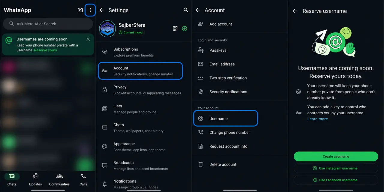 WhatsApp usernames: Rezervišite nadimak na vreme 2 WhatsApp usernames opcija i rezervacija
