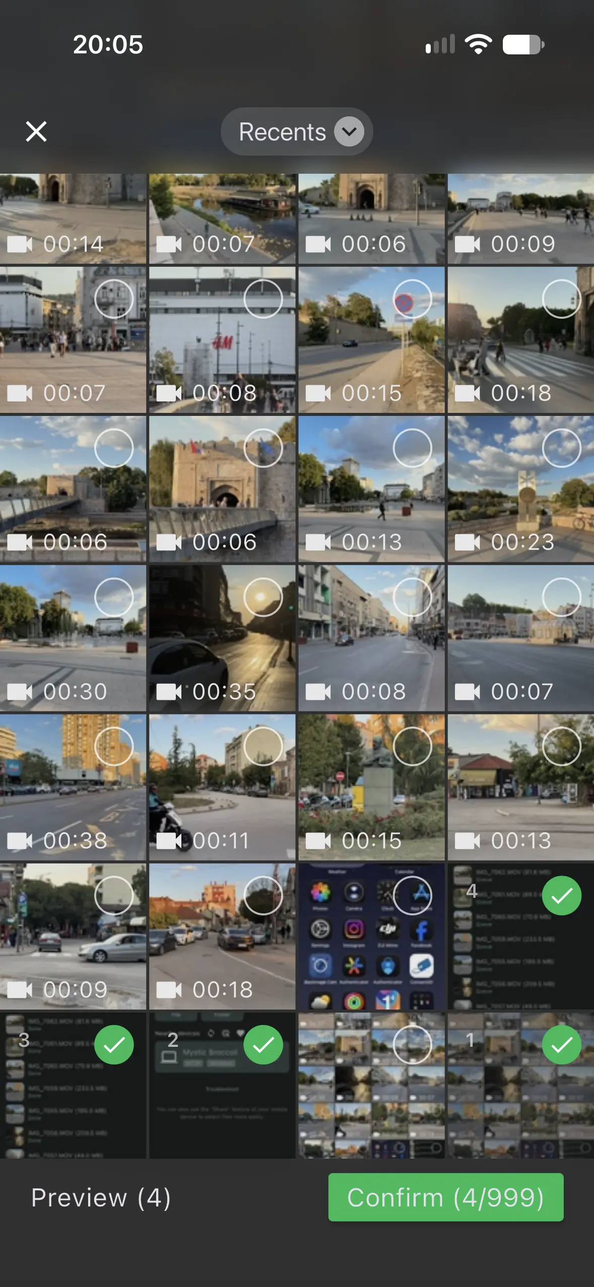 Izbor više video fajlova na iPhone-u za slanje preko LocalSend aplikacije
