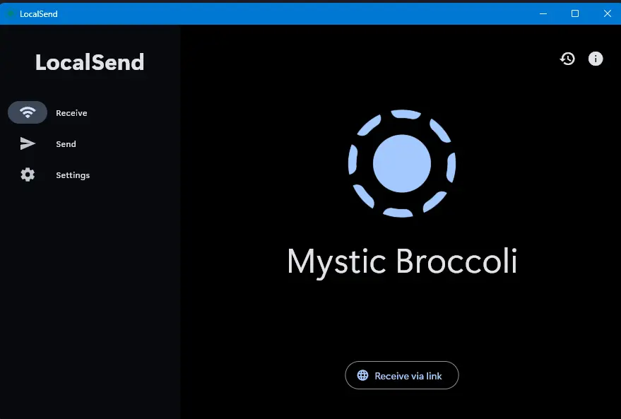 LocalSend na Windows 11 Home računaru spreman za prijem fajlova sa iPhone-a