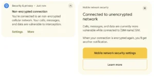 Android upozorenje za nešifrovanu mobilnu mrežnu vezu