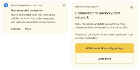 Android upozorenje za nešifrovanu mobilnu mrežnu vezu