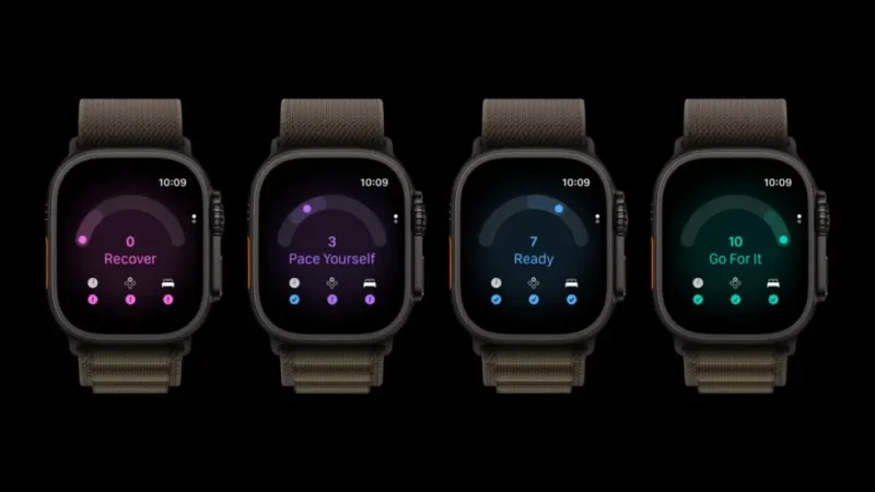Četiri Apple Watch Ultra 4 sata prikazuju različite readiness preporuke