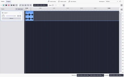 Audacity 4.0 Modern workspace sa alatnom trakom i audio klipom