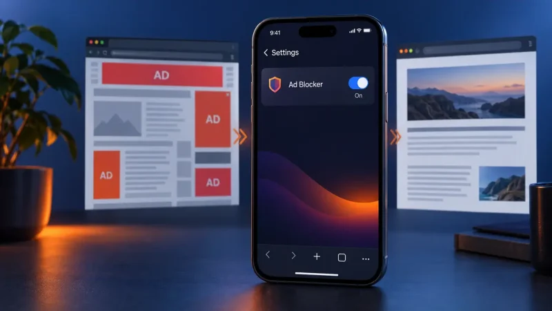 Firefox blokator oglasa stigao na iPhone 1 Firefox blokator oglasa uključen u iOS podešavanjima uz primer stranice pre i posle blokiranja