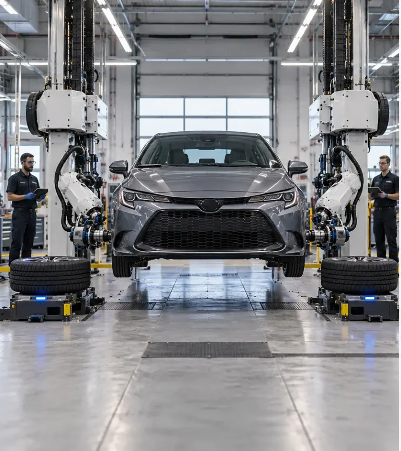 PitPro robot za gume menja četiri točka za 15 minuta 1 PitPro robot za gume u servisnom boksu — detalj
