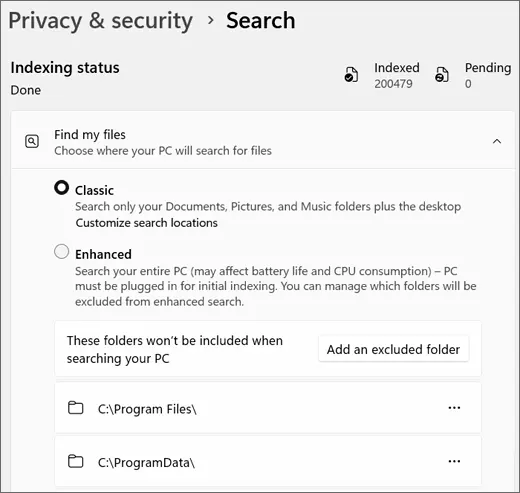 Windows 11 pretraga – podešavanja obuhvata indeksiranja