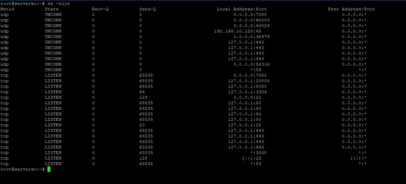 Linux komande: Vodič kroz korisne trikove 1 Prikaz aktivnih listening mrežnih portova i utičnica pomoću ss tuln komande na Linux serveru
