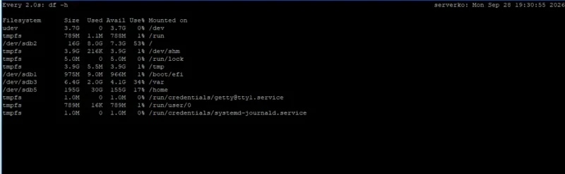 Linux komande: Vodič kroz korisne trikove 2 Praćenje stanja diskovnog prostora u realnom vremenu pomoću Linux watch komande u terminalu