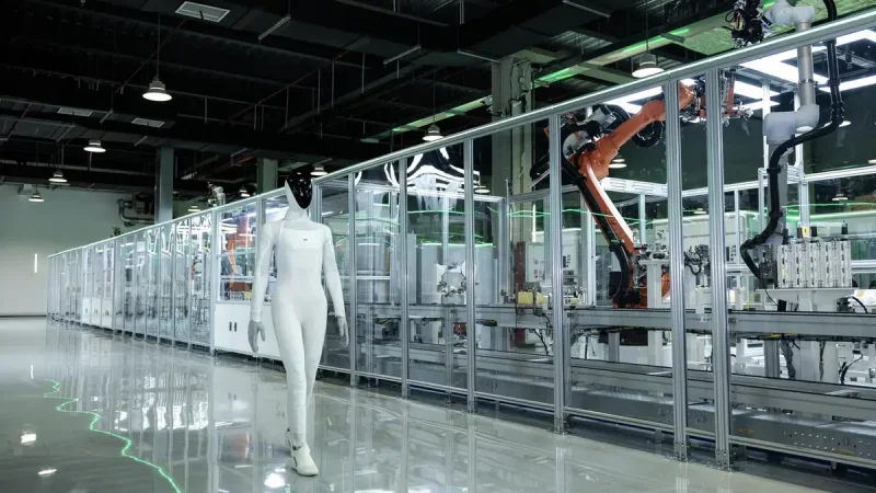 XPENG IRON robot hoda pored automatizovane proizvodne linije