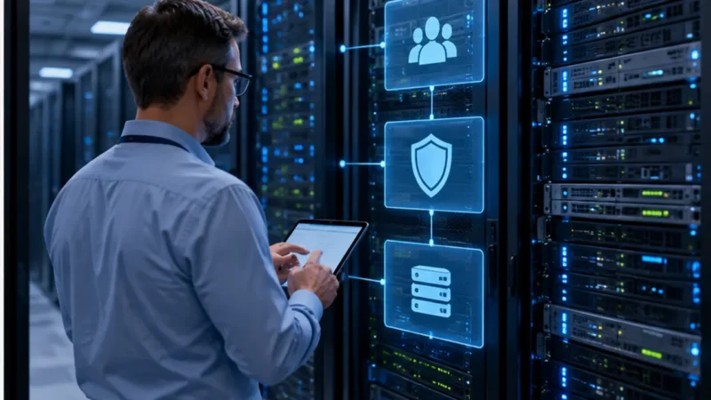 Windows Server DKM dozvole — prateća AI ilustracija