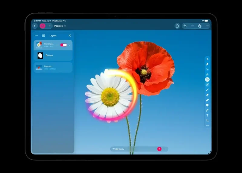 Apple Creator Studio novosti: Pixelmator Pro Generate Fill na iPadu