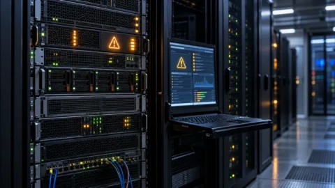 Serverski orman sa upozorenjem tokom održavanja Exchange sistema