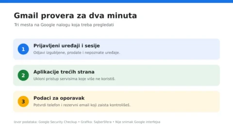 Tri koraka Google Security Checkup provere za Gmail nalog