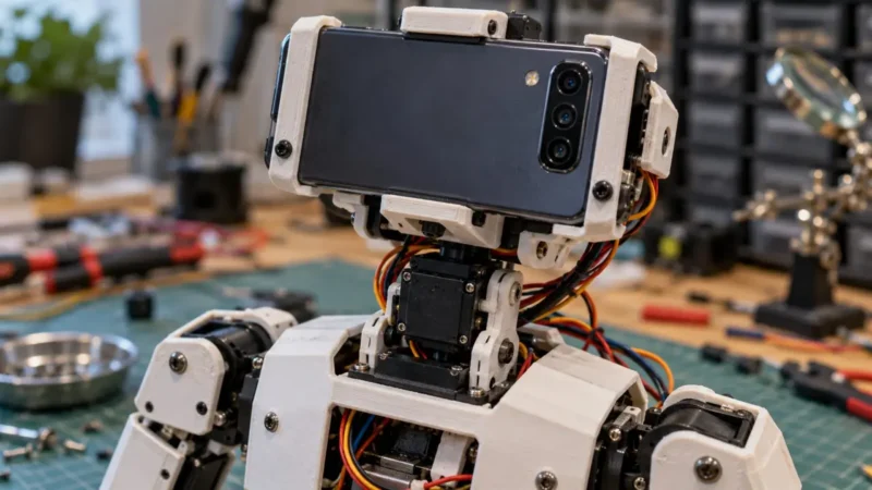 PhoneBot stari Android pretvara u robotski sistem 1 PhoneBot stari Android — Mali humanoidni robot čije kamere i obradu obavljaju Android telefoni