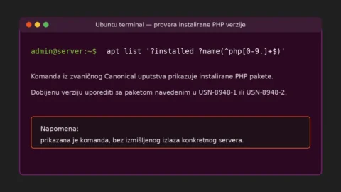 php2shell Ubuntu zakrpa: terminalska provera instalirane PHP verzije