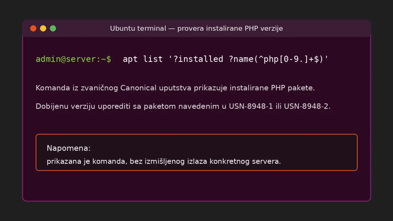 php2shell Ubuntu zakrpa: terminalska provera instalirane PHP verzije