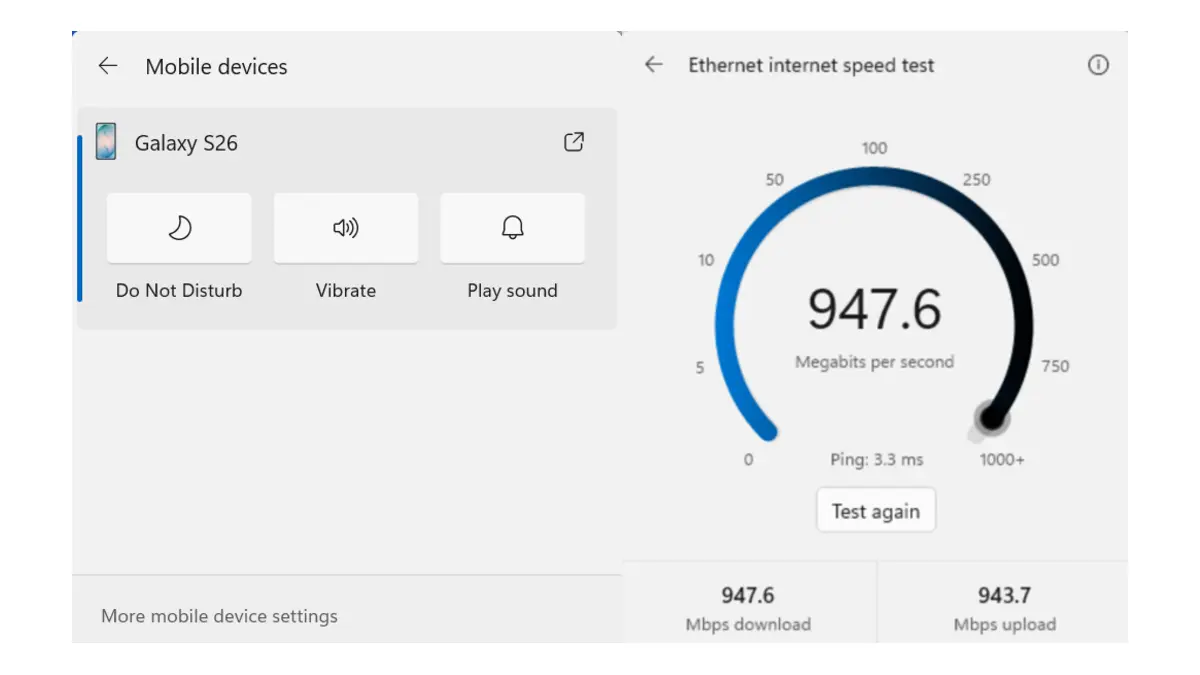 Windows 11 Quick Settings dobija telefon i speed test